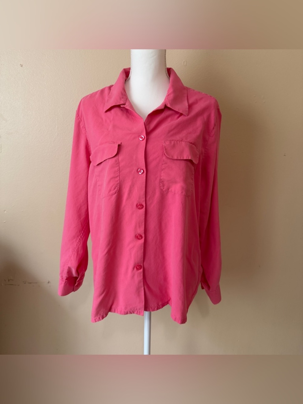 Lady Hathaway Women’s Sz XL Pink Silk Long Sleeves Button Down Shirt